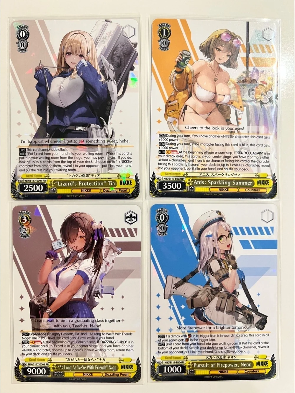 NIKKE Weiss Schwarz 4 Card Holo Lot RR/RRR Near Mint Tia Anis Naga Neon